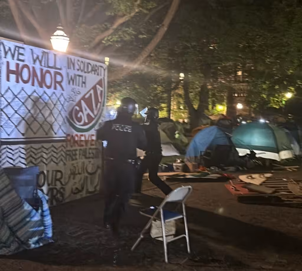 Campus police raid University of Chicago Palestine solidarity encampment. Photo: Fight Back! News/staff.