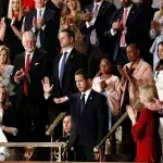 Venezuelan far-right former deputy Juan Guaidó receiving a bipartisan standing ovation during the US president's State of the Union address to a joint session of Congress, February 4, 2020, at the Capitol in Washington. Photo: Patrick Semansky/AP.