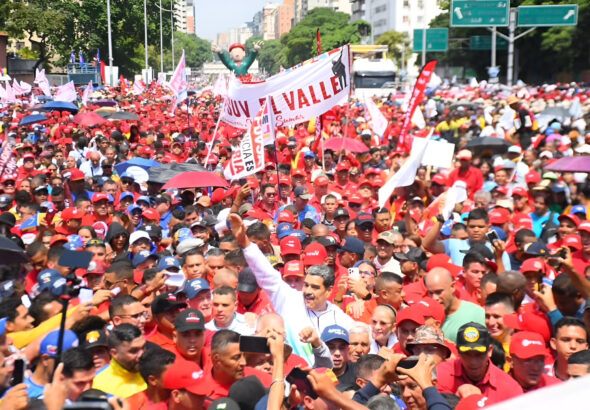 Venezuelan President Nicolás Maduro marching with Venezuelan workers and supporters during the May Day march in Caracas on May 1, 2024. Photo: X/@PartidoPSUV.