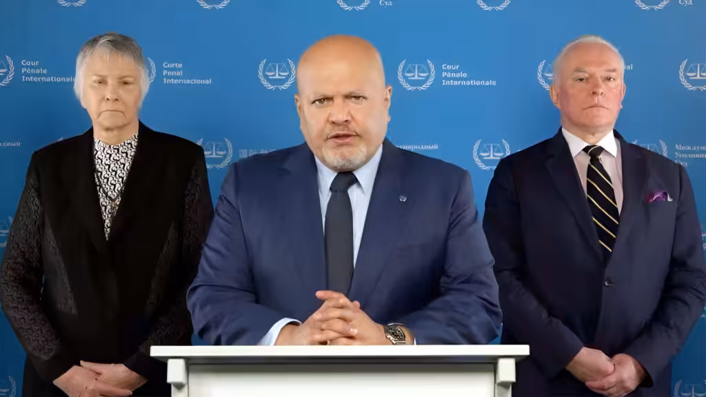 International Criminal Court's Prosecutor Karim Khan announcing the decision to file for an arrest warrant against Israeli Prime Minister Benjamin Netanyahu on Monday, May 20, 2024. Photo: ICC footage.