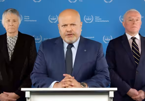 International Criminal Court's Prosecutor Karim Khan announcing the decision to file for an arrest warrant against Israeli Prime Minister Benjamin Netanyahu on Monday, May 20, 2024. Photo: ICC footage.