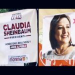 A poster of MORENA and allies’ presidential candidate Claudia Sheinbaum next to a poster of Xóchitl Gálvez, right-wing Broad Front for Mexico coalition’s presidential candidate. Photo: France 24.