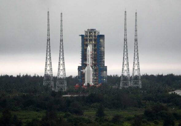 China’s Chang’e 6 lunar mission rocket prepares to lift off in South China’s Hainan province on May 3, 2024. Photo: Bloomberg.