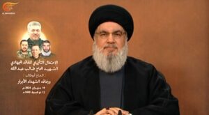 Secretary General of Hezbollah, Sayyed Nasrallah, Sayyed Hassan Nasrallah. Photo: Al Mayadeen screengrab.