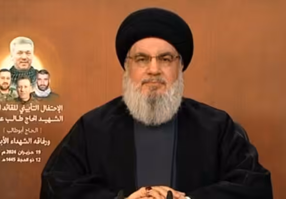 Secretary General of Hezbollah, Sayyed Nasrallah, Sayyed Hassan Nasrallah. Photo: Al Mayadeen screengrab.