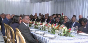 Members of Prime Minister Garry Conille’s government at the luncheon at the Villa d’Accueil, his official residence, during their installation on Jun. 12. Second from right is Education Minister Antoine Augustin. Photo: Haïti Liberté.