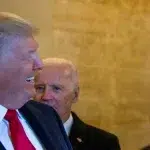 Donald Trump and Joe Biden wait to exit the east front steps for the departure ceremony during the 58th Presidential Inauguration in Washington, D.C., Jan. 20, 2017. Photo: Staff Sgt. Marianique Santos/Public Domain.