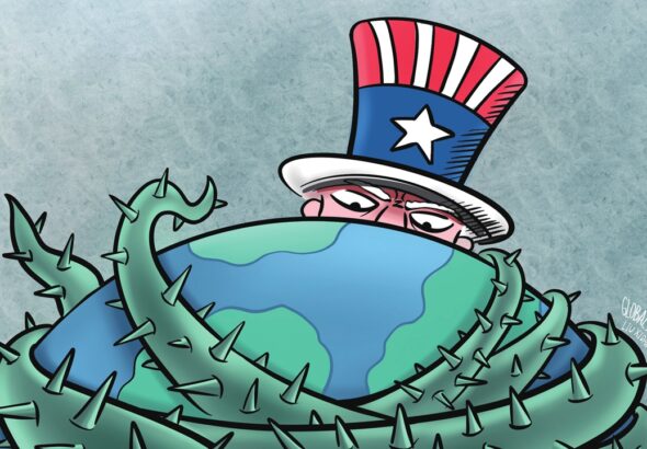Illustration: Uncle Sam hugging the planet with its tentacles. Photo: Liu Xidan/GT.