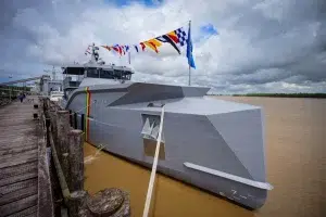 The new Guyanese offshore patrol vessel GDFS Shahoud. Photo: Guyanese Presidential Office.