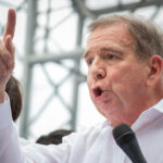 Far-right Unitary Platform (PUD) presidential candidate Edmundo González at a campaign event in La Victoria, Aragua state, Venezuela. Photo: Rayner Peña/EFE.