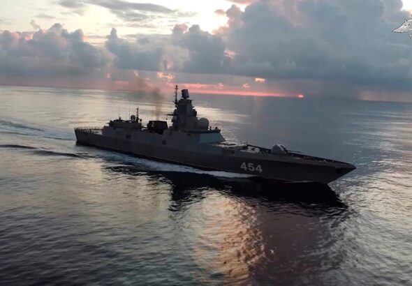 The Russian Navy's Admiral Gorshkov frigate is seen en route to Cuba. Photo: AP.