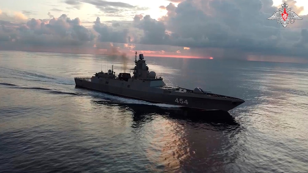 The Russian Navy's Admiral Gorshkov frigate is seen en route to Cuba. Photo: AP.