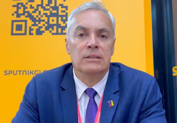 Venezuelan Tourism Minister Ali Padrón in an interview with the Russian media Sputnik. Photo: Sputnik.