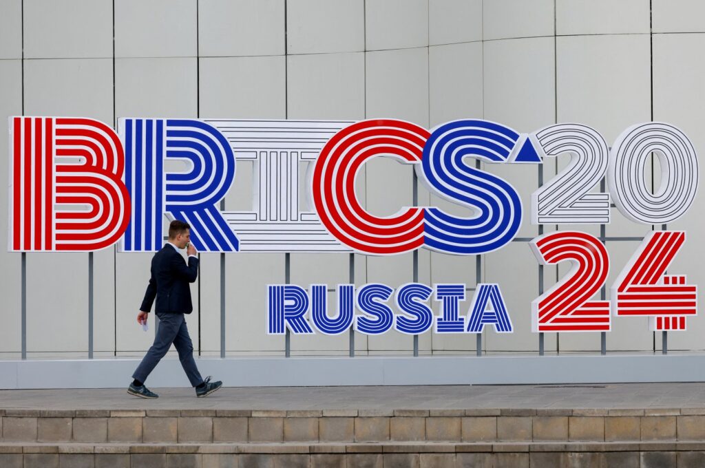 A man walks outside the venue hosting the BRICS foreign ministers meeting, in Nizhny Novgorod, Russia, June 9, 2024. Photo: Reuters.