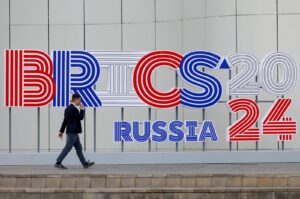 A man walks outside the venue hosting the BRICS foreign ministers meeting, in Nizhny Novgorod, Russia, June 9, 2024. Photo: Reuters.