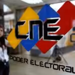 The Venezuelan National Electoral Council (CNE) logo displayed at its headquarters in Caracas. File photo.