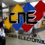 The Venezuelan National Electoral Council (CNE) logo displayed at its headquarters in Caracas. File photo.