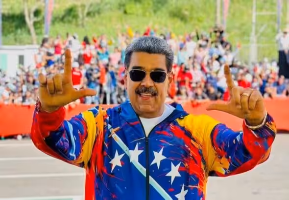 Venezuelan President Nicolas Maduro wearing sunglasses during a political rally in Caracas on Saturday, May 8, 2024. Photo: X/@JacquelinePSUV.