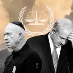 Security Minister Yoav Gallant (Left) and Israeli Prime Minister Benjamin Netanyahu (Right) over a backdrop of Gaza. Photo: MintPress News.