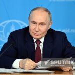 Russian President Vladimir Putin speaks during a meeting with the leadership of the Russian Foreign Ministry in Moscow, Russia, June 14, 2024. Photo: Sputnik/Alexey Maishev.