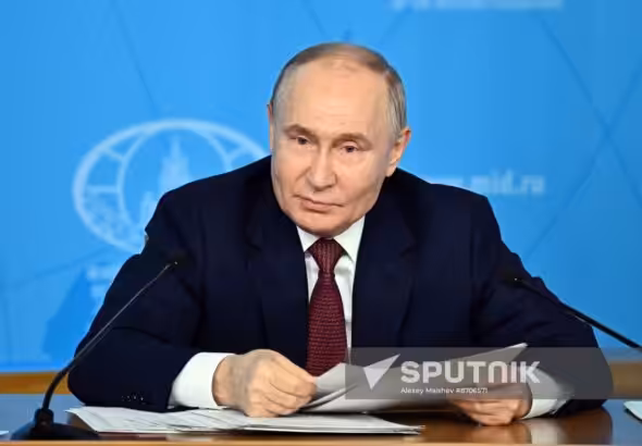 Russian President Vladimir Putin speaks during a meeting with the leadership of the Russian Foreign Ministry in Moscow, Russia, June 14, 2024. Photo: Sputnik/Alexey Maishev.