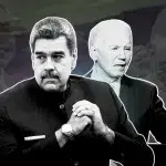 Compilation image showing Nicolas Maduro (Center) and Joe Biden (Background). Photo: MintPress News.