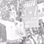 Photo composition showing far-right politician Maria Corina Machado (left) during a campaign rally. Machado holds a poster with a photo of Edmundo González. On the right, we are shown images of a Chavista rally with people holding banners with the campaign poster of President Nicolás Maduro (right). Photo: Orinoco Tribune.