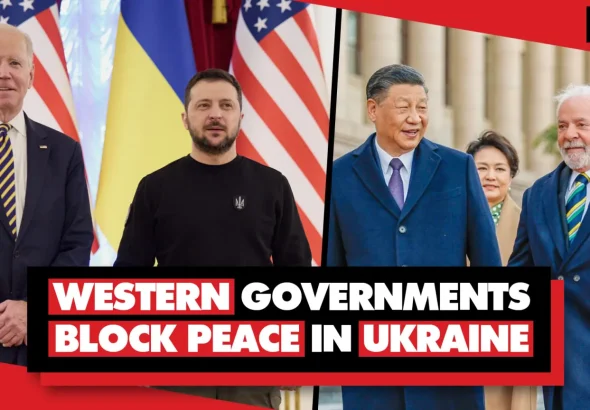 (Left) US President Joe Biden and Ukrainian President Volodymyr Zelensky, and (right) Chinese President Xi Jinping and Brazilian President Lula da Silva. Photo composition: Geopolitical Economy.