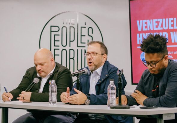 Venezuelan FM Yván Gil Pinto with Carlos Ron and Manolo De Los Santos. Photo: Wyatt Souers.
