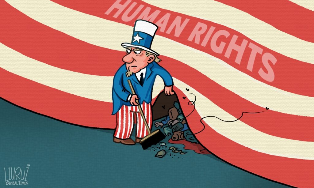 Look, Uncle Sam is busy cleaning up its own mess on human rights problems. Does the US still think it's the beacon of human rights? Photo: Global Times/file photo.