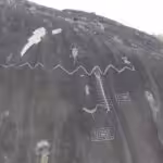 Aerial photograph of monumental Cerro Pintado petroglyphs with enhanced image overlay, 2017. Photo: Philip Riris/file photo.