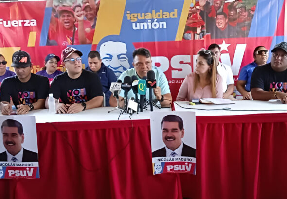 Opposition mayor of Tinaco, Cojedes state, Venezuela, joins the United Socialist Party of Venezuela (PSUV) in the campaign for President Maduro re-election. In a press conference next to PSUV leader Iris Varela on June 7, 2024. Photo: X/@PartidoPSUV.