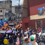 Photo composition of far-right supporters of the Unitary Platform candidate Edmundo González, chanting "democracy" and "freedom" in front of a Bolivarian National Guard contingent in La Guaira state, Venezuela, on June 8, 2024. Photo: Caraota Digital.