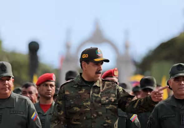 Venezuelan President Nicolás Maduro walking through the Carabobo Battle Memorial, escorted by Defense Minister Vladimir Padrino (right) near Valencia, Carabobo state on June 24, 2024. Photo: Presidential Press.