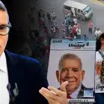 Venezuelan polling firm Datanálisis' chief Luis Vicente León (left), with a scene of an opposition rally featuring María Corina Machado holding a poster of Unitary Platform's presidential candidate Edmundo González. Photo composition: Venezuela News.