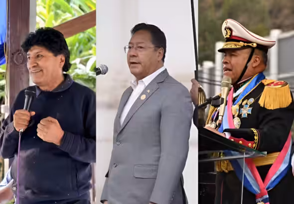 From left to right: Former Bolivian President Evo Morales, President Luis Arce, and now jailed General Juan José Zúñiga. Photo: La Tercera.