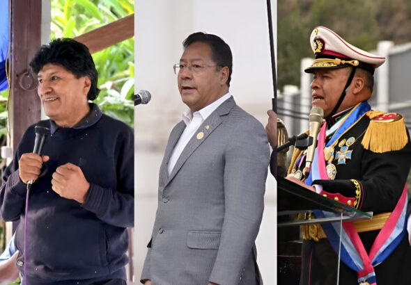 From left to right: Former Bolivian President Evo Morales, President Luis Arce, and now jailed General Juan José Zúñiga. Photo: La Tercera.