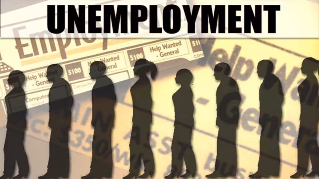 Human silhouettes walk in line, with employment news papers in the background. File photo.