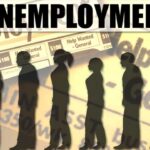 Human silhouettes walk in line, with employment news papers in the background. File photo.