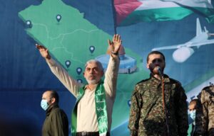 Leader of Hamas in Gaza Yahya Sinwar attends victory rally in Gaza city following a ceasefire with Israel after 11 days of fighting, May 24, 2021. Photo: Ashraf Amra/APA images.