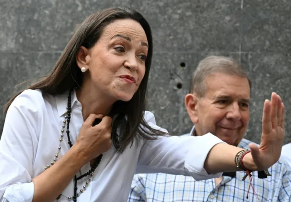 Venezuelan far-right opposition leaders María Corina Machado and Edmundo González Urrutia during a meeting in Caracas on July 21, 2024. Photo: AFP/file photo.