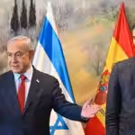 Israeli occupation entity's prime minister, Benjamin Netanyahu (left) next to Spain's prime minister, Pedro Sanchez (right) during a meeting in Jerusalem on November, 2023. Photo: GPO/EFE.