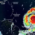 Satellite photo of the category 4 Hurricane Beryl along the coast of Suriname. Photo: CNN.