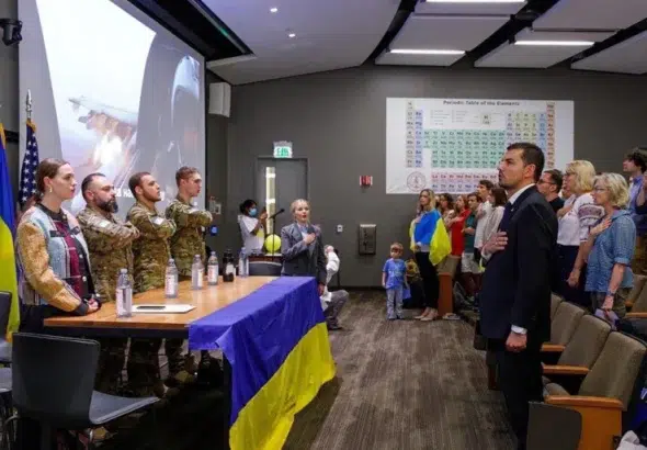 Members of the Azov Battalion visit Stanford University's Center for International Security and Cooperation, October 1, 2022. Photo: The Grayzone/file photo.