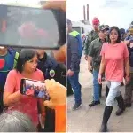 Venezuelan Vice President Delcy Rodríguez in Cumanacoa, Sucre state, which has been affected by Hurricane Beryl. A few minutes later part of the government emergency response command suffered an accident that injured her and the mayor of Cumanacoa. Photo: Maduradas.com.