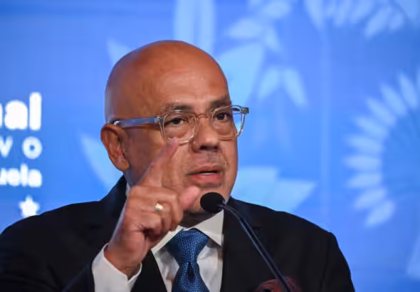 Venezuela's National Assembly President Jorge Rodríguez addresses the media at the Federal Legislative Palace, in Caracas, Venezuela, on October 24, 2023. Photo: Gaby Oraa/Reuters/File photo.