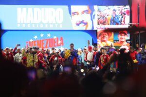 Re-elected Venezuelan President Nicolas Maduro celebrating is victory with a massive group of supporters at Miraflores Palace on Monday, July 29. Photo: X/@BTnewsroom.