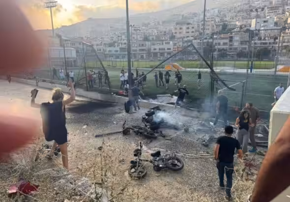 The site of the explosion in Majdal Shams, Occupied Golan Heights, July 27, 2024. Photo: Social media.