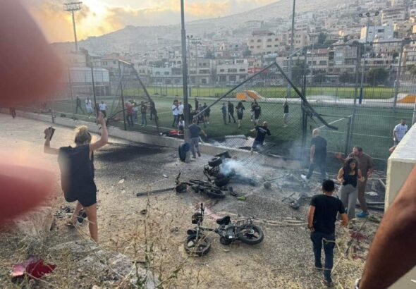 The site of the explosion in Majdal Shams, Occupied Golan Heights, July 27, 2024. Photo: Social media.