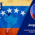 Poster of Telesur’s interview with Jorge Arreaza, former Venezuelan foreign minister and current executive secretary of ALBA, Bolivarian Alliance for the Peoples of Our America – Peoples’ Trade Treaty. Photo: United World.